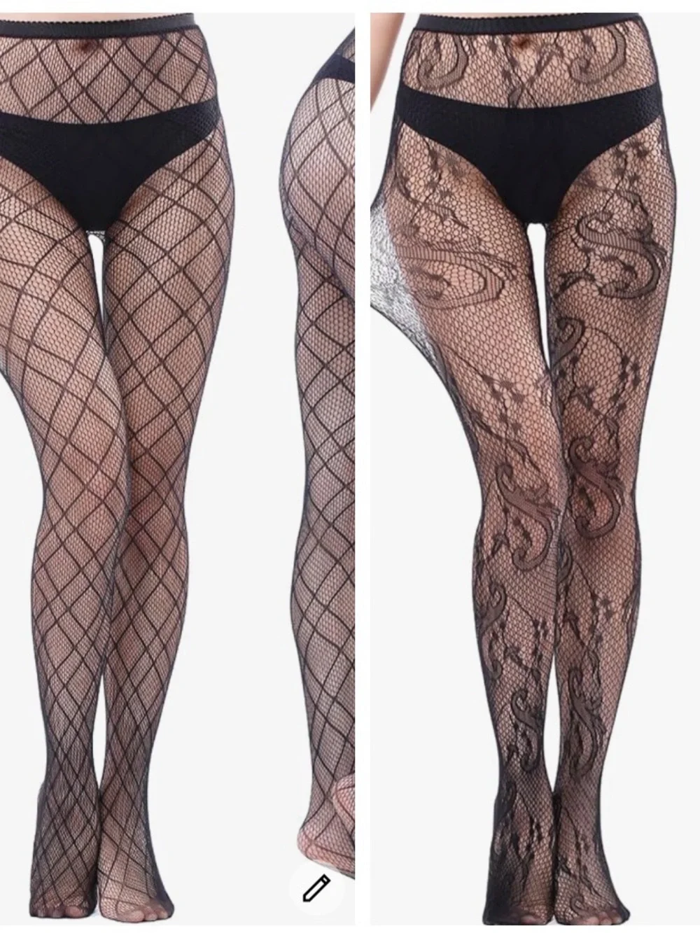 Black Patterned Fishnet Tights - Women Accessories